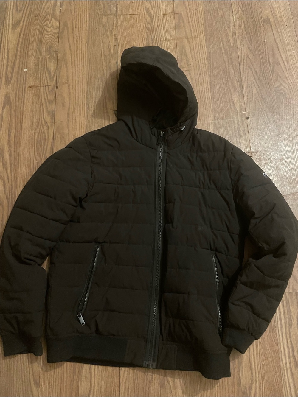 DKNY Black Quilted Hooded Puffer Jacket